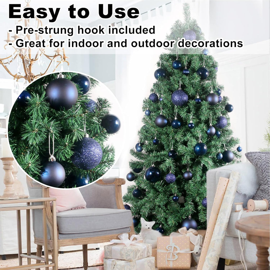 Navy Blue 3.2" Large Christmas Balls - Christmas Tree Decoration Ornaments Shatterproof Hanging Balls for Birthday - Set of 10