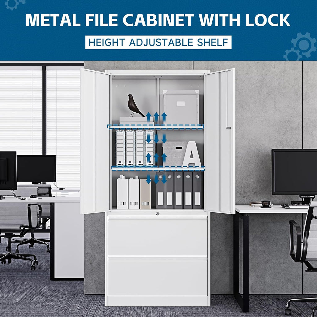 2-Drawer Metal File Cabinet, Lateral Vertical Filing Cabinets , Locking File Cabinet with Storage Shelves