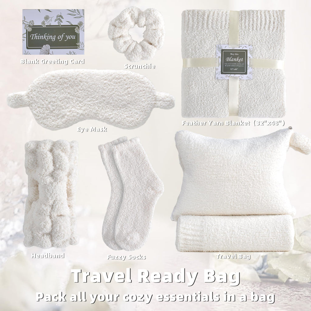 Birthday Get Well Soon Cozy Gift Basket Care Package for Women with Blanket, Fuzzy Socks, Eye Mask, Headband Cozy