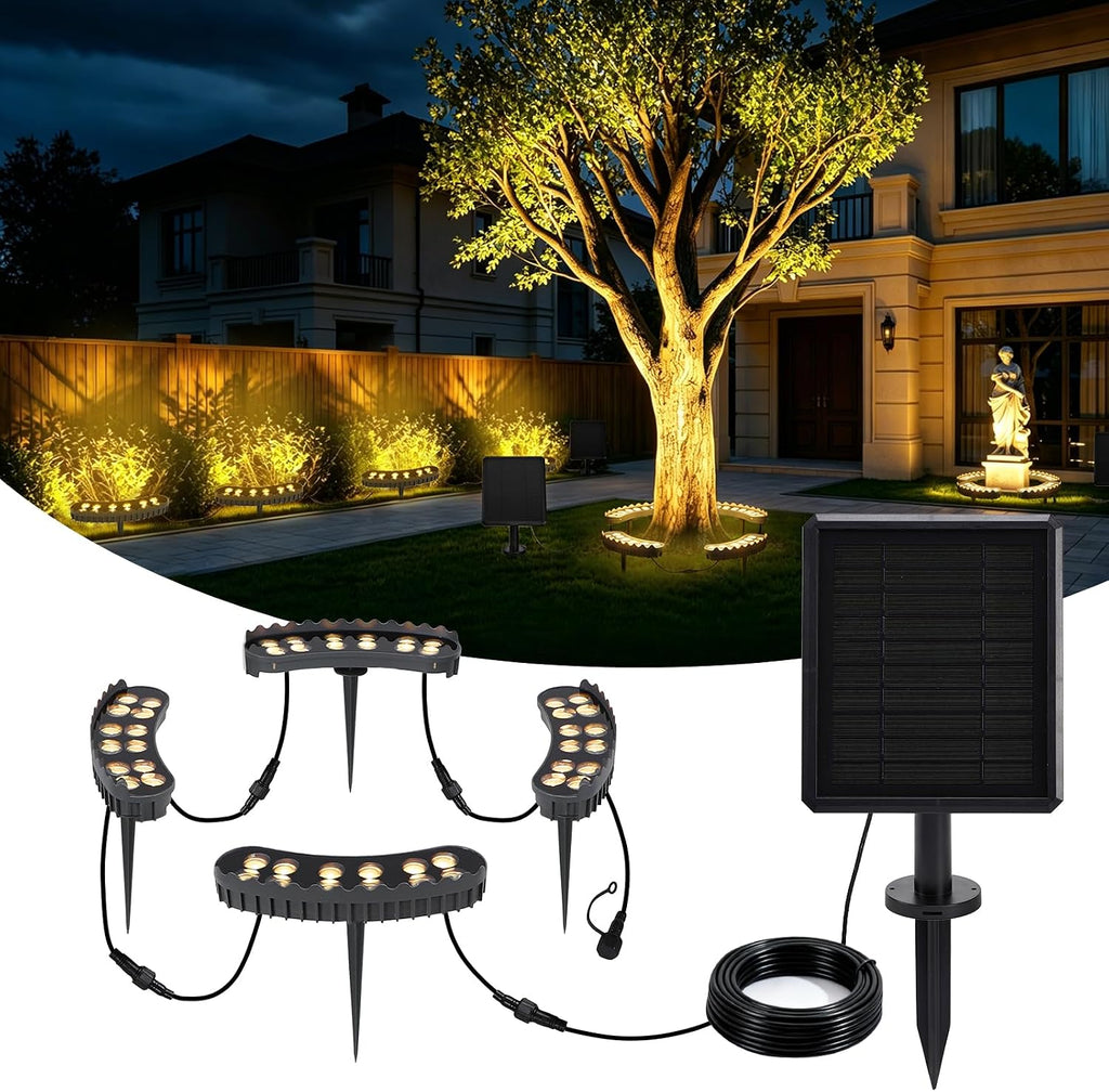 Tree Lights Outdoor, Upgraded Solar Ring Palm Tree Uplights | Warm White 48 LEDs, 4000mAh Battery, IP65 Waterproof