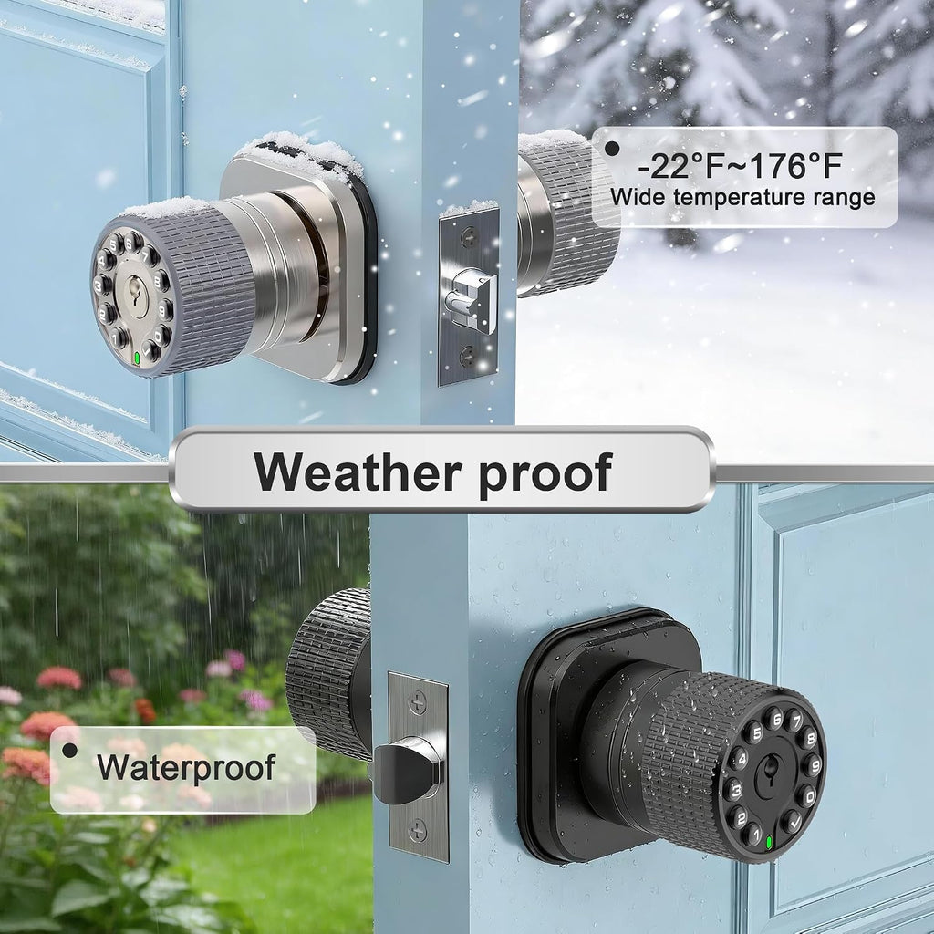 Keyless Entry Knob Lock with Keypad and Key,Auto Lock,Waterproof,Easy to Install and Program, Work with 4 AAA
