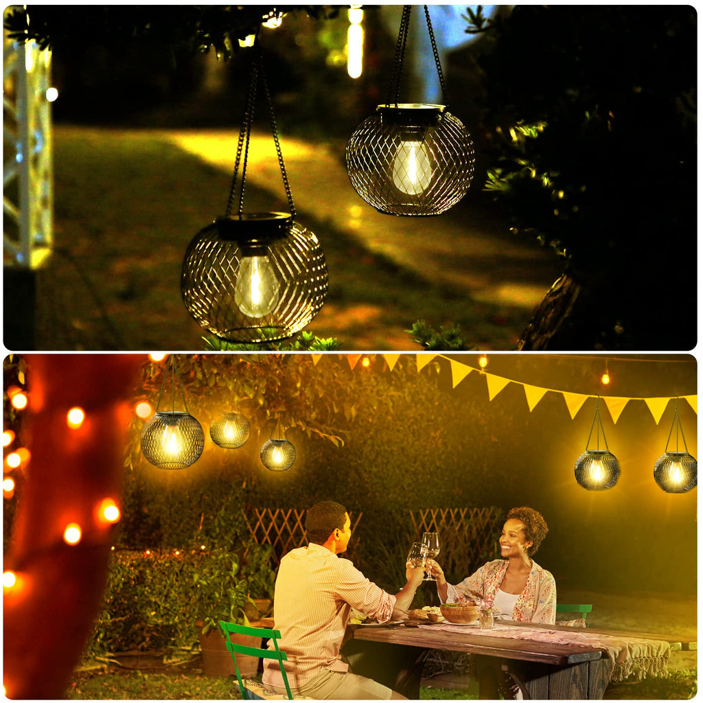 Solar Lantern Outdoor Waterproof, Hanging Solar Lights, 4 Pack, Black