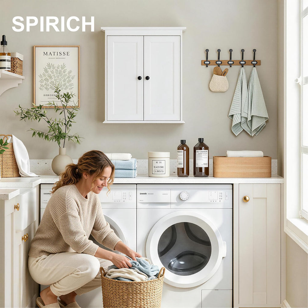Bathroom Wall Cabinet, White Medicine Cabinet with 2 Doors