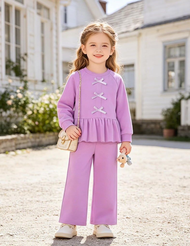 Toddler Girls Clothes 2 Piece Solid Long Sleeve Ruffle Shirt Top Wide Leg Pants Sets Fall Winter Outfits