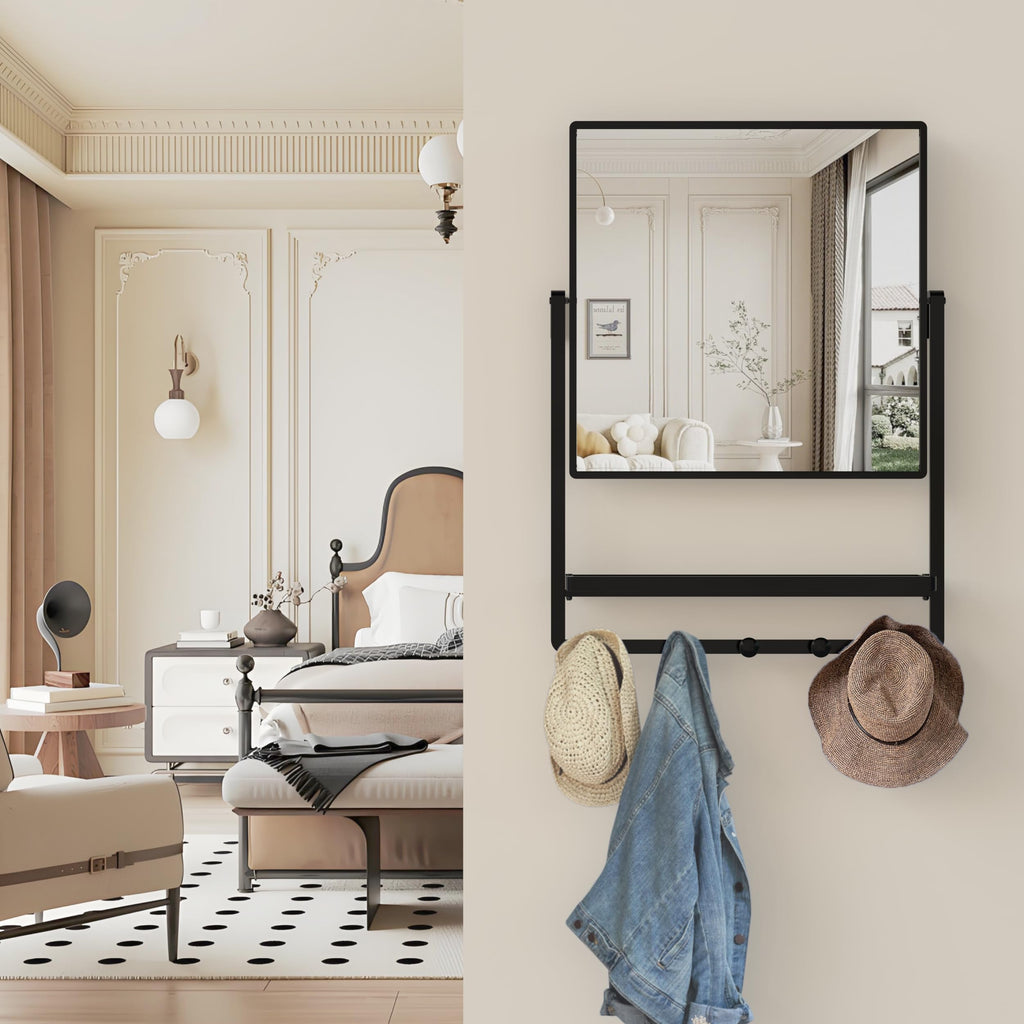 Wall Mirror with Shelf and Hooks 29.5" x 21.7" Bathroom Mirror