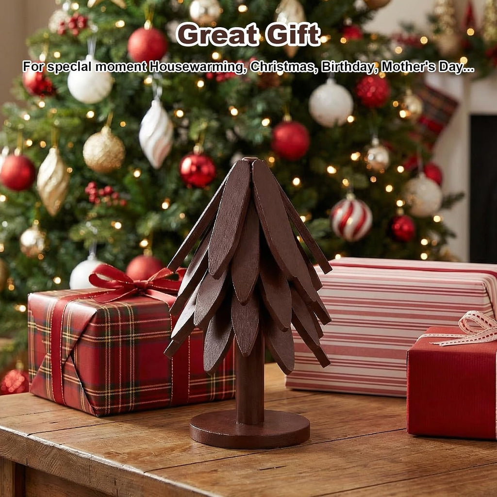 Wooden Trivets for Hot Dishes 2 Set Christmas Tree Shape Trivet Set Natural Foldable 10 Wooden Tree Trivets + 2 - Set of 10