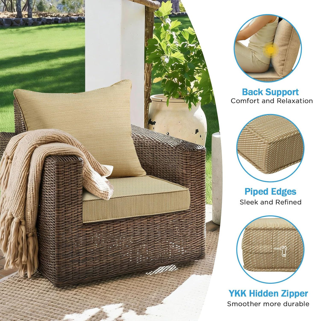 Outdoor Deep Seat & Back Cushion Set (2-Pack), 24 x 24 Inch Water Repellent and Fade Resistant Patio Furniture with