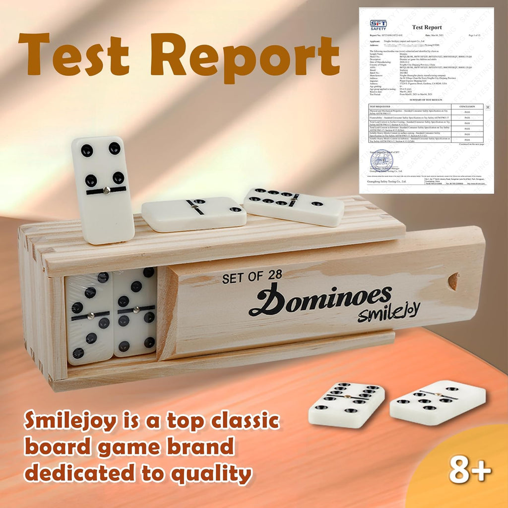 Double Six Dominoes Set for Adults, 28 Tiles with Wooden Box