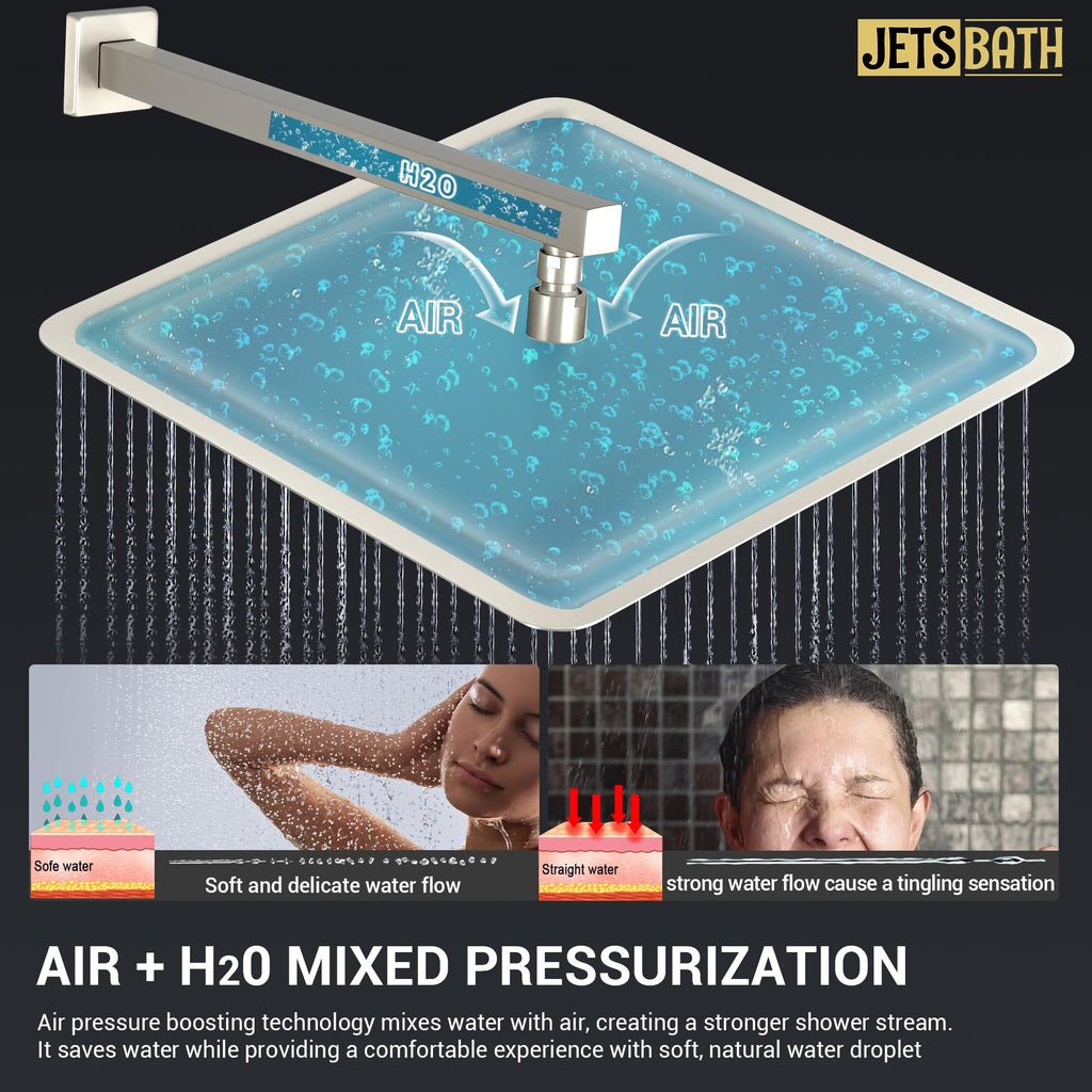 16" Thermostatic Dual Rainfall Head Brushed Nickel Shower System