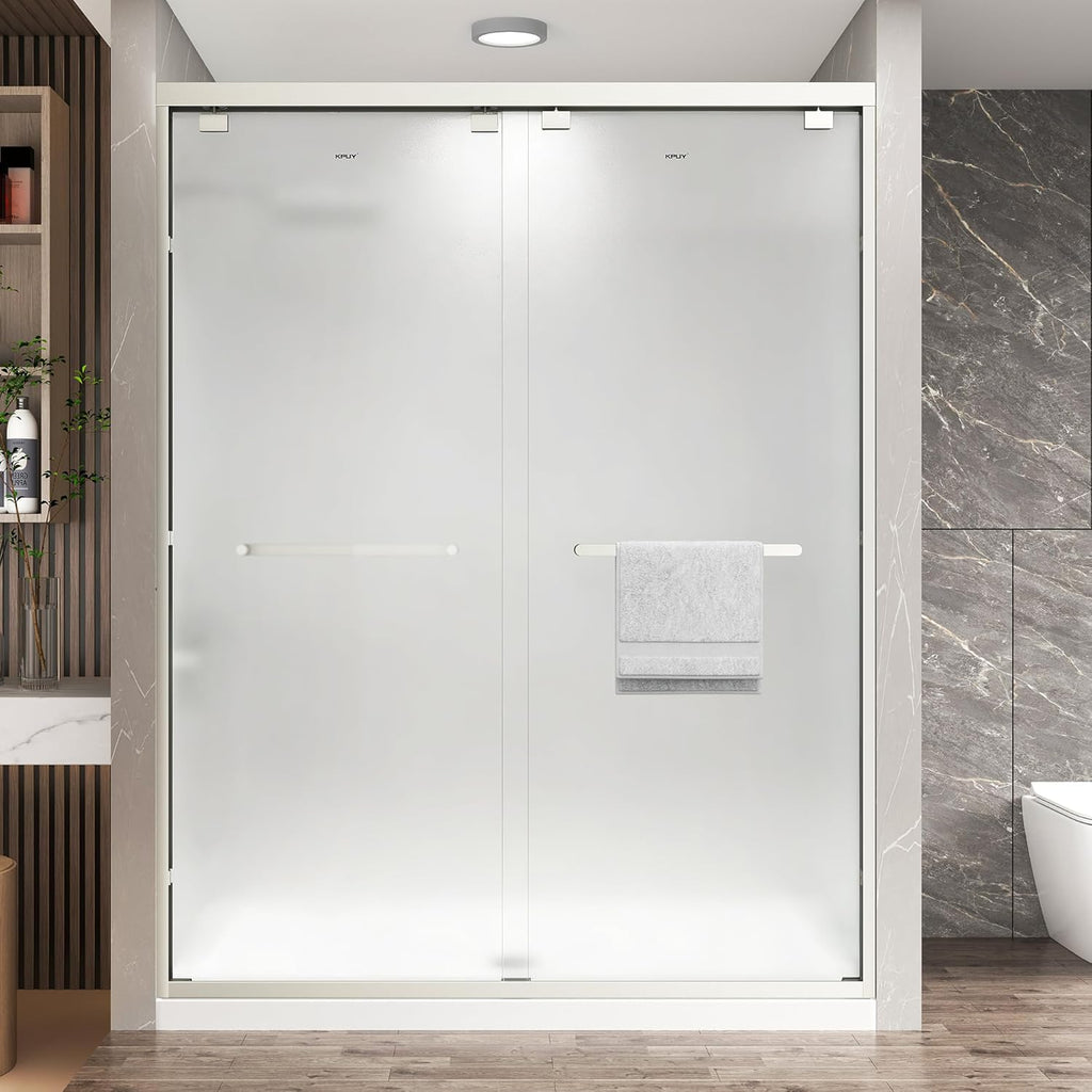 Frosted Glass Shower Door, 49-54" W x 76" H Semi-Frameless Double Sliding Shower Door