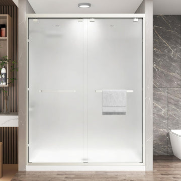 Frosted Glass Shower Door, 49-54" W x 76" H Semi-Frameless Double Sliding Shower Door