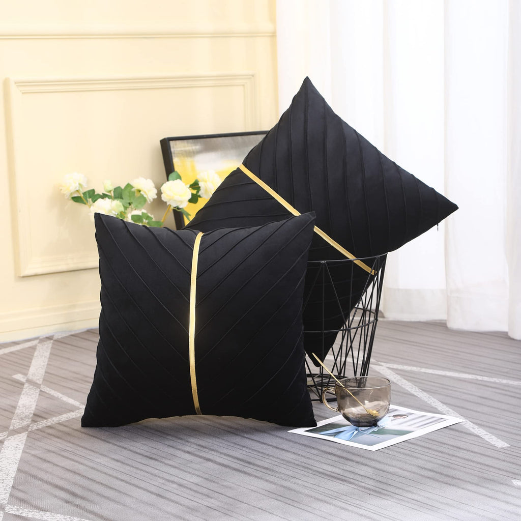 Velvet Throw Pillow Covers 18x18 inch Pack of 2 Gold Decor Black
