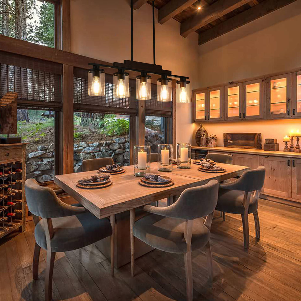 Dining Room Light Fixture/Chandelier Over Table,5-Light Kitchen Island Lighting Hanging for Farmhouse Linear
