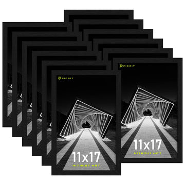 11x17 Picture Frame Set of 12, Black Wood Grain Gallery Wall Frames