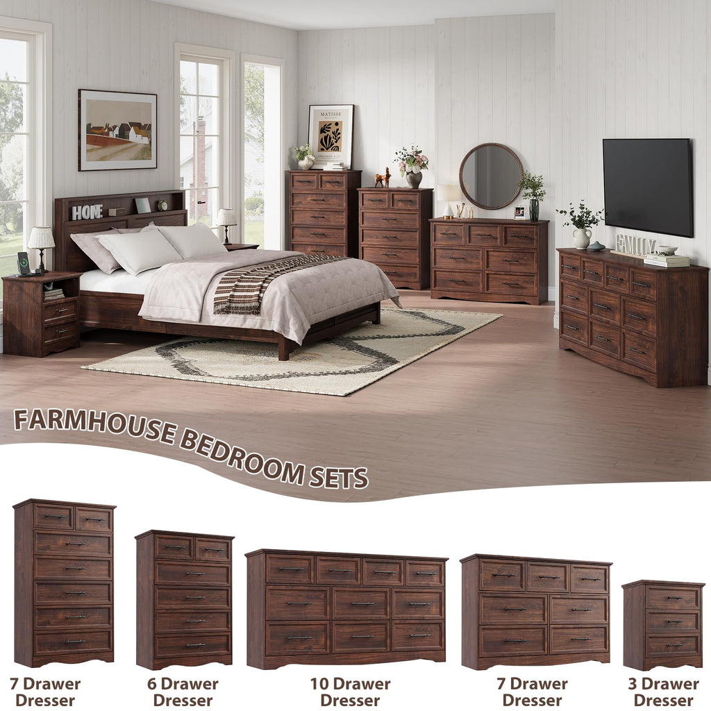 Walnut 7-Drawer Dresser, 52" Tall Chest of Drawers