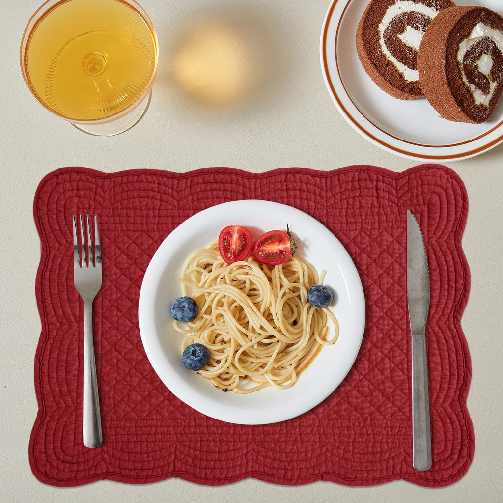 Quilted Placemats Set of 6 Washable-13x18 inches Rectangular Placemats Table-100% Cotton fabric cover and 100%