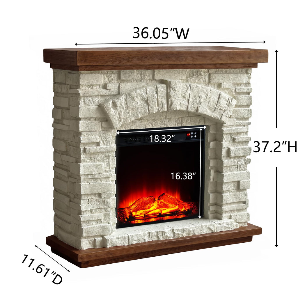 36" Electric Fireplace Mantel, Faux Stone Freestanding