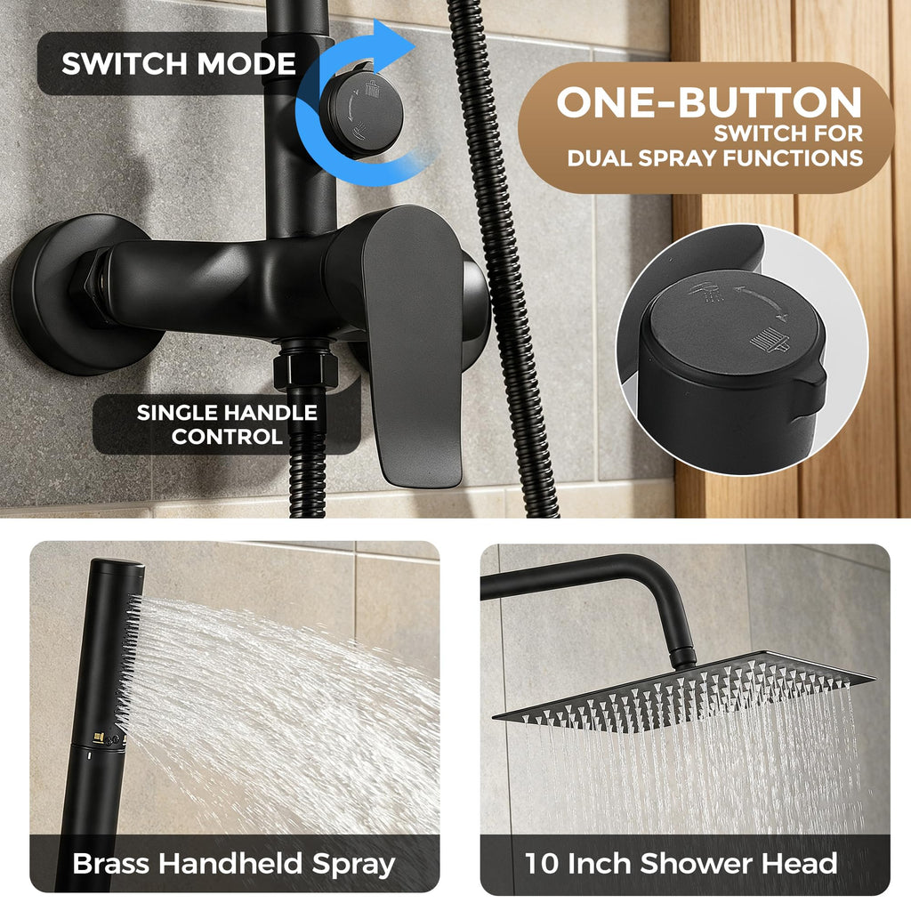 Outdoor Shower Faucet Set, Bathroom Shower Kit, Matte Black