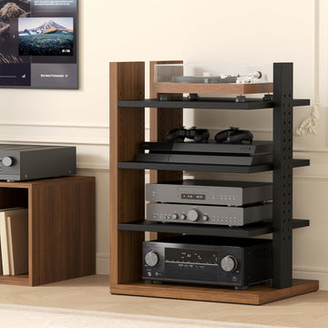 Space-Saving Corner Audio Rack, 4-Tier Stereo Cabinet Media Cabinet with 17-Position Adjustable Shelves, Durable 15mm