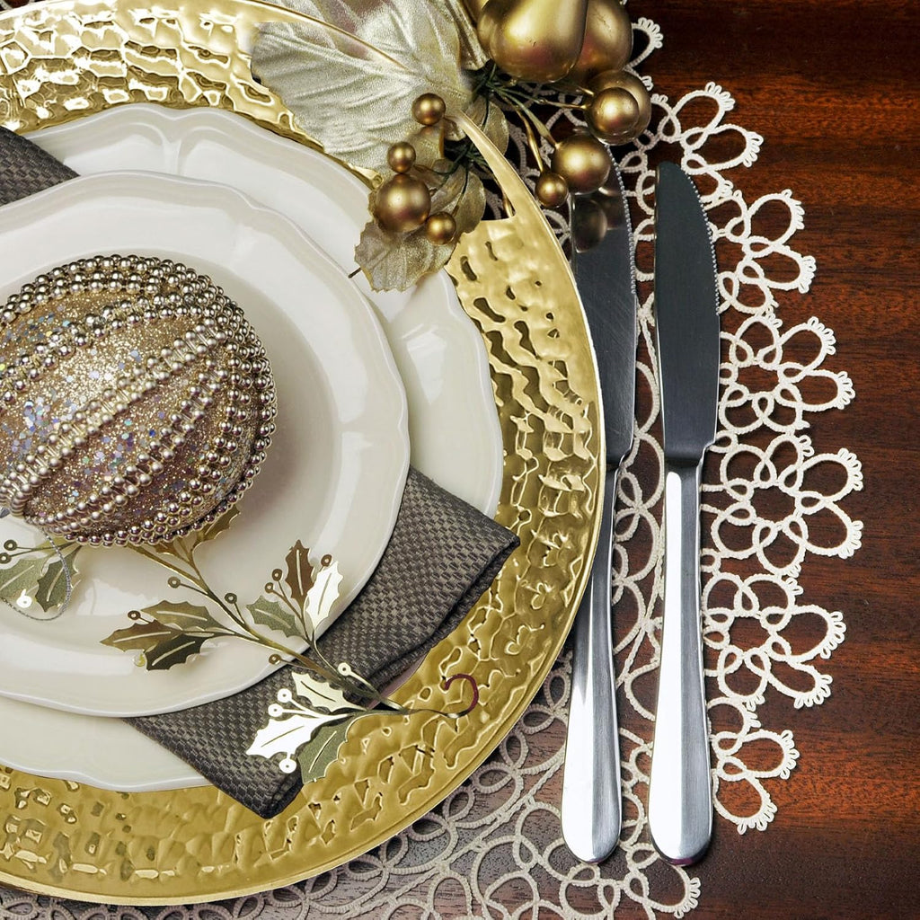 13-Inch Stainless Steel Hammered Charger Plates, Gold Dinner Plate Chargers Set of 6, Round Server Ware Charger Plate