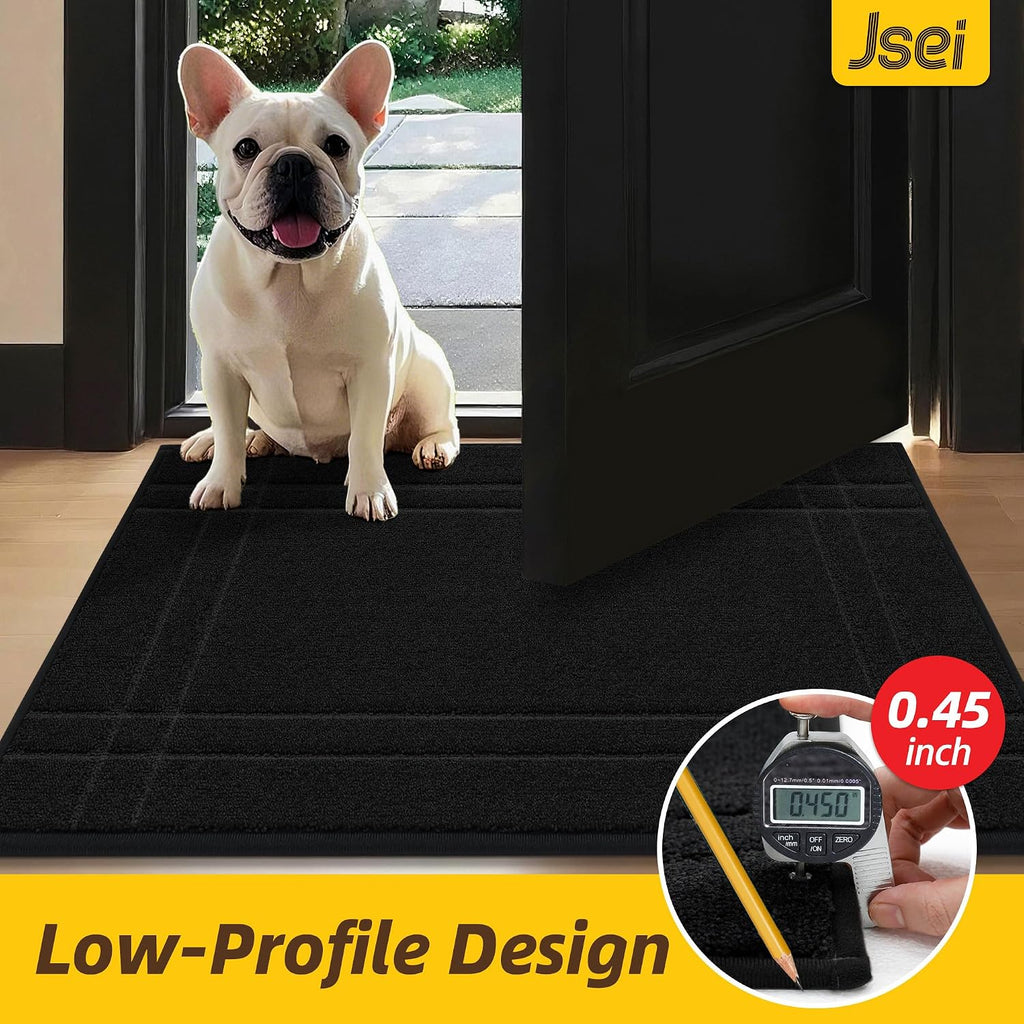 Door Mat for Entrance, TPR Non-Slip Backing, 24" x 36", Black | Washable Low Profile Doormat for Front Door & Back