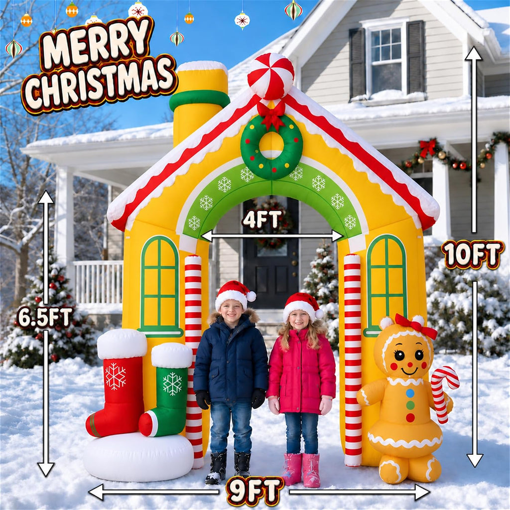 10FT Christmas Inflatables Archway Gingerbread House Outdoor Decoration