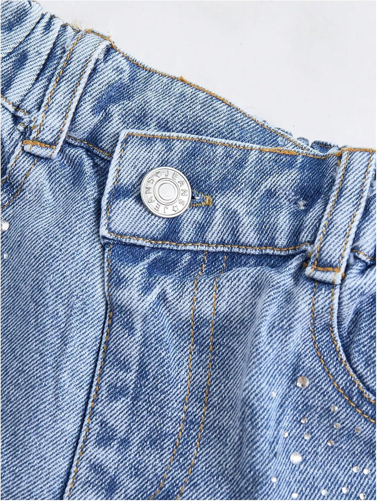 Girl's Jean Shorts Sparkly Rhinestone Denim Shorts Summer Jorts