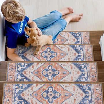 Non Slip Peel and Stick Stair Treads 15 Pack 8" X 30" Carpet Treads for Wood Stairs, Washable Self Adhesive Mat