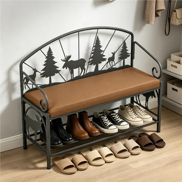Metal Entryway Storage Bench with Cushion, Rustic Country Style