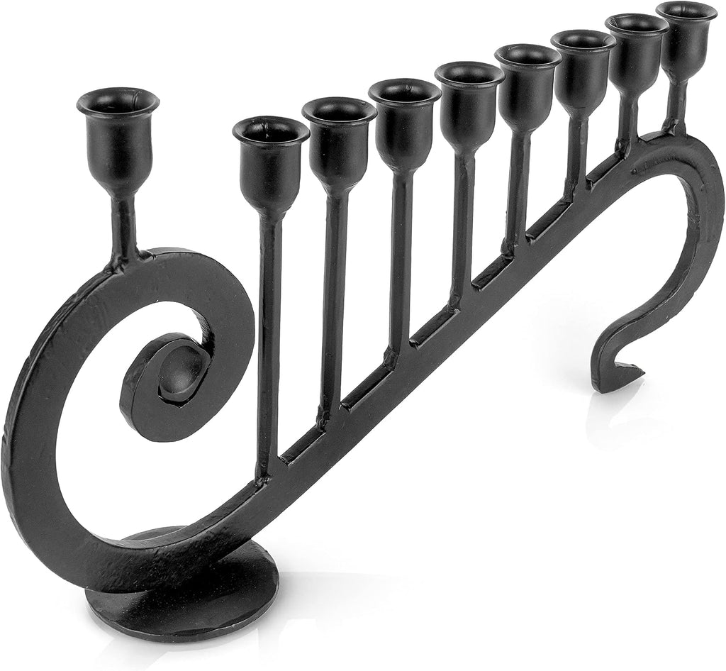 Hanukkah 9-Branch Hanukiah - Decorative Menorahs for Chanukah, Handcrafted Iron Candlestick Holder - Compatible