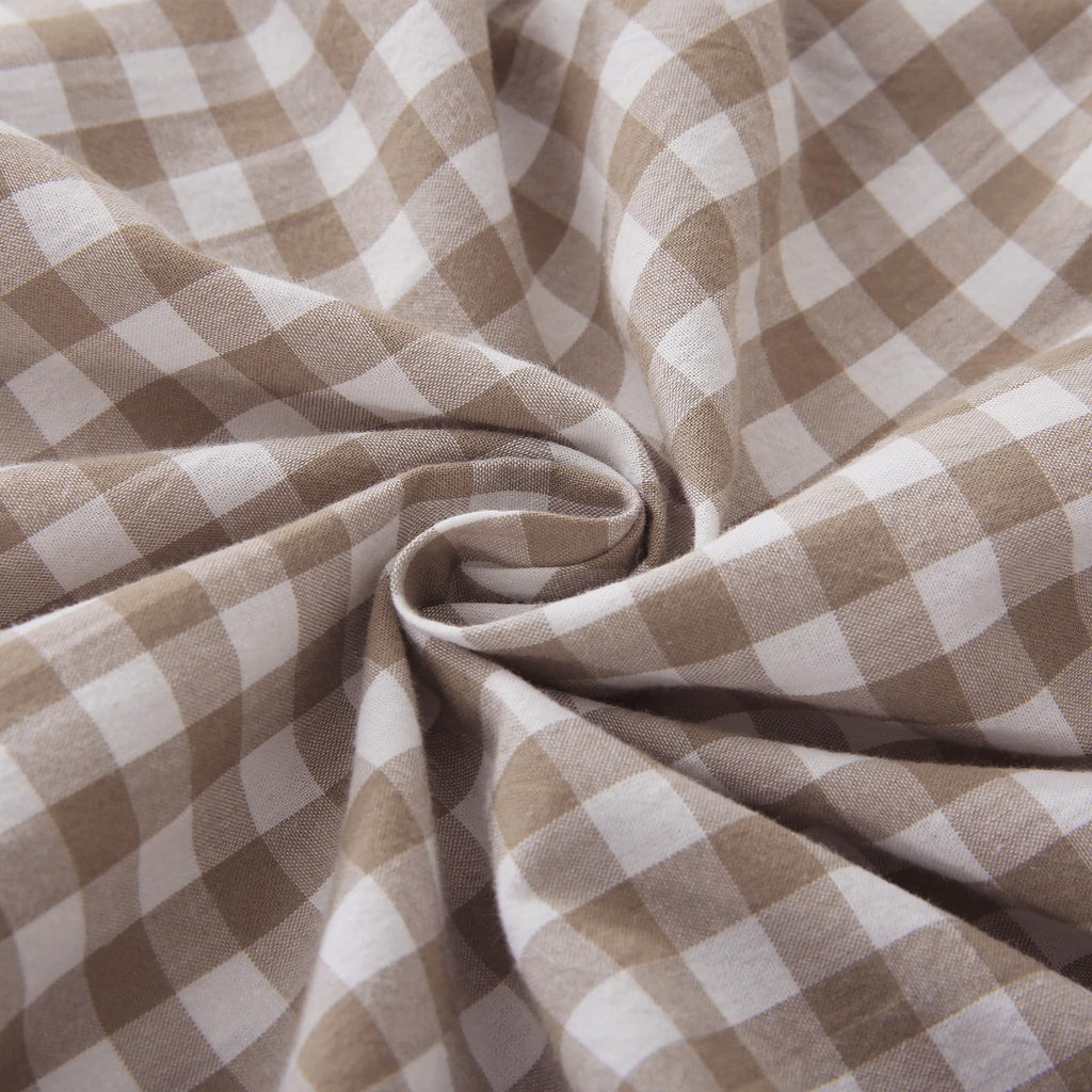 Taupe Plaid Gingham Ruffle Decorative Throw Pillow Covers 18"x18"