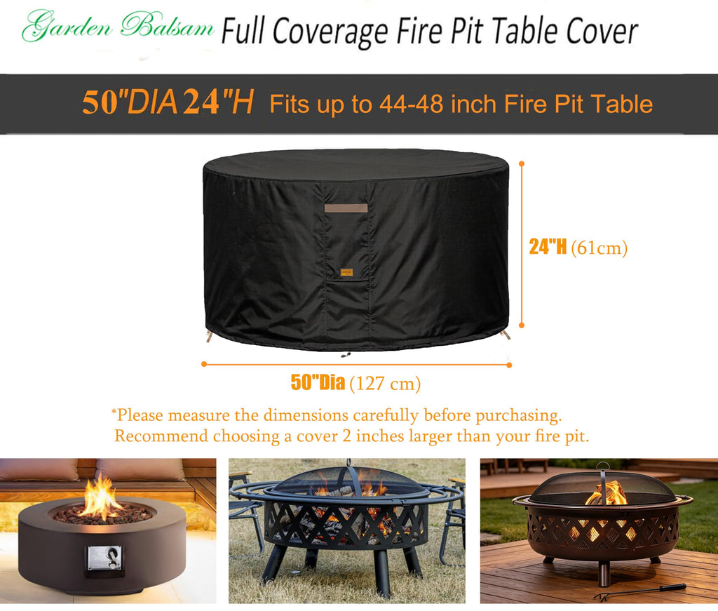 Fire Pit Cover Round Patio Outdoor Waterproof 50Dia Black