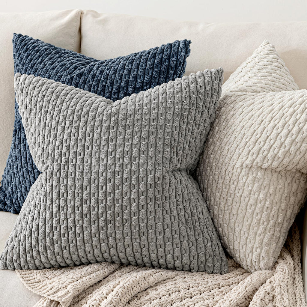 Decorative Throw Pillow Covers 20x20 Cream White Textured Corduroy