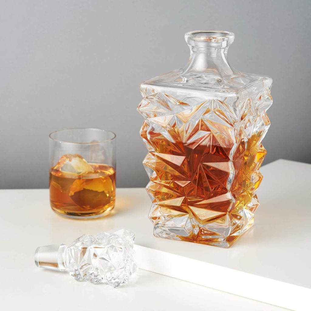Prism Whiskey Decanter with Stopper, Crystal Liquor Decanter for Bourbon, Scotch, Vodka, Spirits, Wedding Gifts, Man