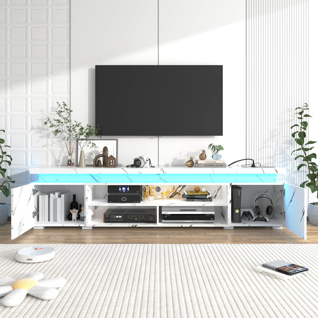 LED TV Stand for 95 Inch TV, Modern TV Stand with Power Outlet, High Gloss TV Console Entertainment Center with