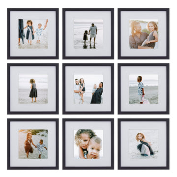 9 Piece Gallery Wall Frame Set, 12x12 in. Matted to 8x8 in. (Matte Black)