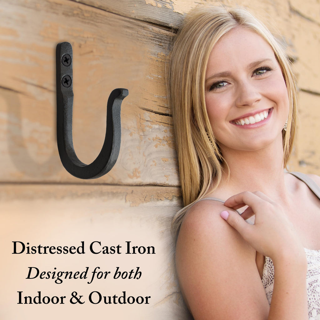 Railroad Spike Cast Iron Hooks (10 Pack) Two Mounting Holes for Greater Strength - Handmade Blacksmith, Wall Mounted