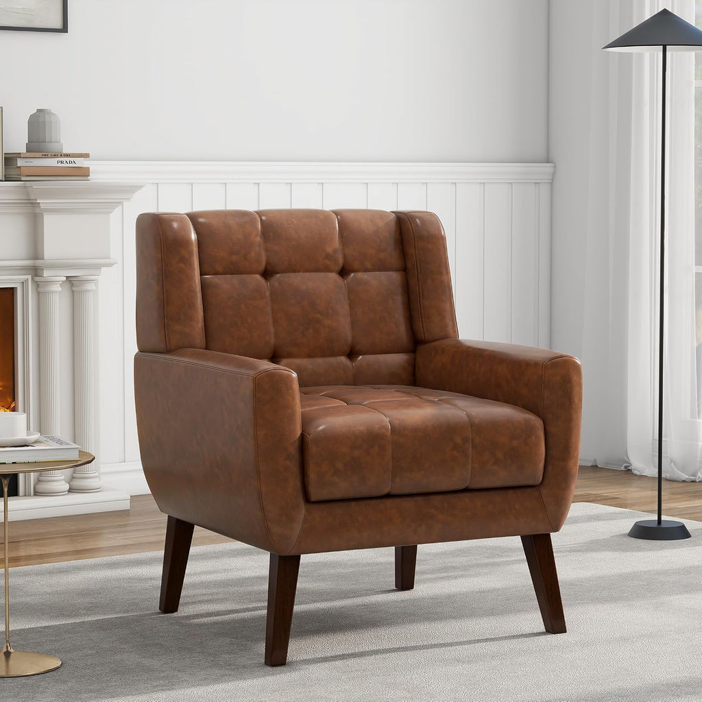 Faux Leather Accent Chair, Modern Wingback Armchair, Coffee