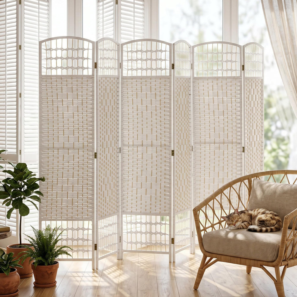 6 Panel Room Divider, Folding Privacy Screen, 5.6', White
