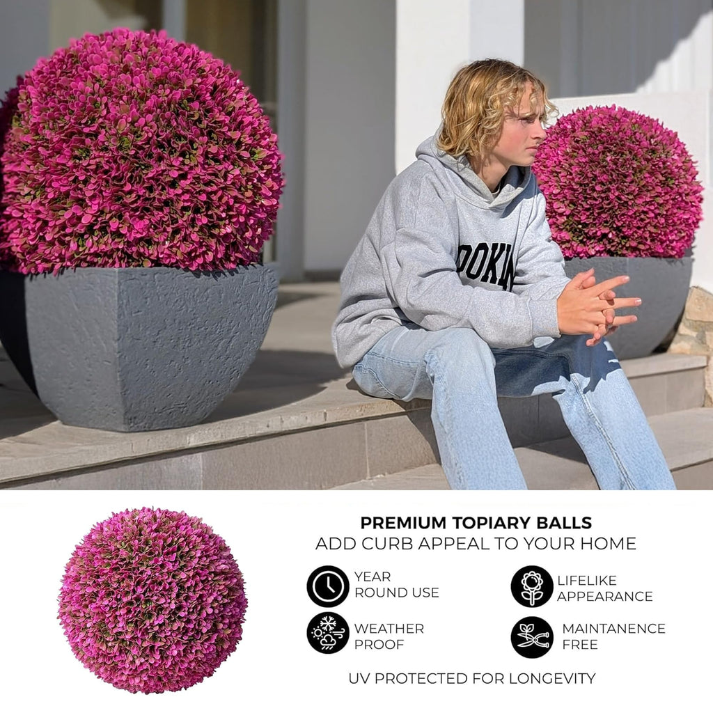 23" XL Hot Pink Artificial Topiary Balls, Set of 2