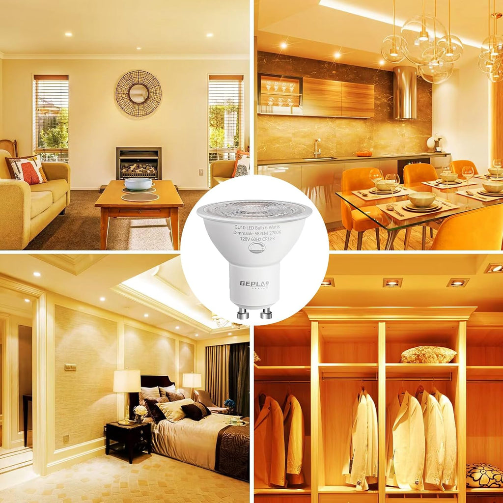 6 Pack GU10 LED Spotlight Bulbs,Dimmable, 5000K Daylight 582LM, 50W or 60W Halogen Equivalent,6W Recessed Light Bulbs