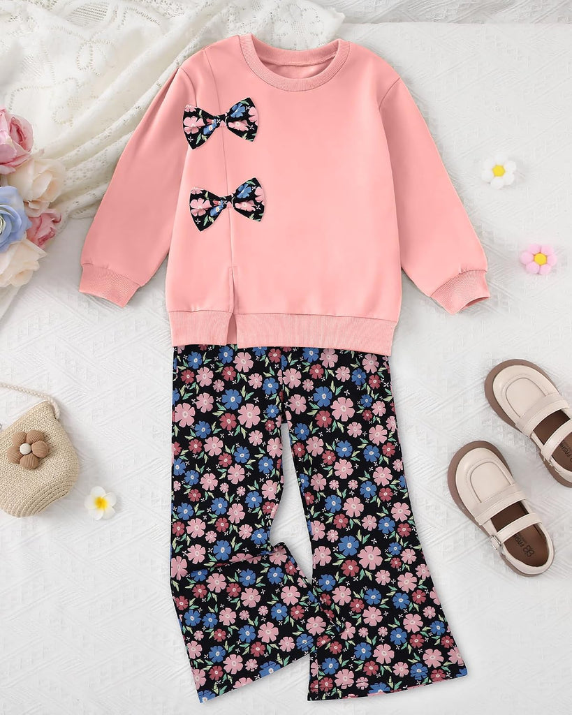 Toddler Girls Clothes Fall Long Sleeve Top Floral Flare Pants 2Pcs
