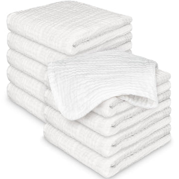10pk Muslin Baby Washcloths for Newborn, 12x12 Soft Absorbent (Soft White)