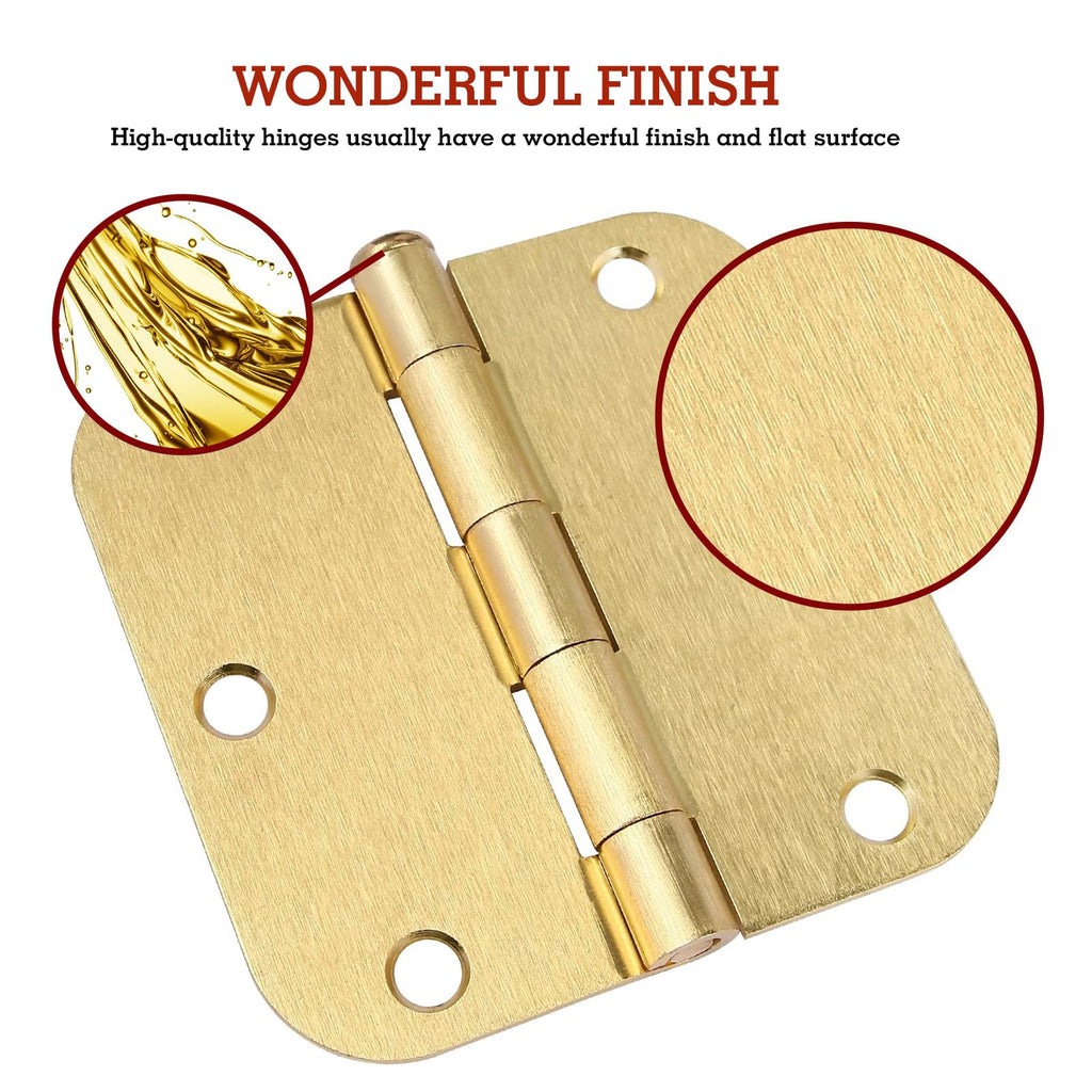 Residential Door Hinges Brushed Brass 3.5 Inch X 3 1/2" Rounded