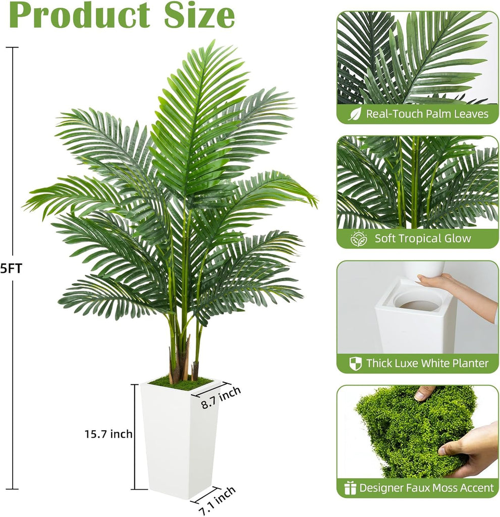 5FT Artificial Palm Tree with Thickened Planter, Fake Plant Indoor