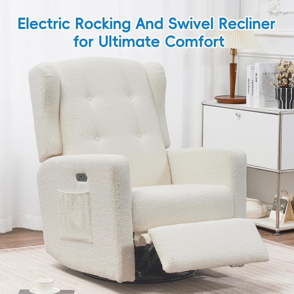 Swivel Rocker Power Recliner Chair , 270° Swivel Glider Recliner with USB & Type-C Charging, Electric Reclining Chair