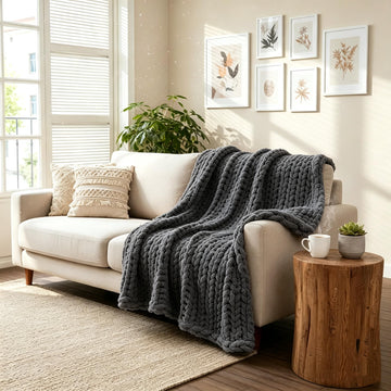 Luxury Soft Chunky Knit Blanket - 50X60 Chenille Hand-Woven Throw for Warmth, Non-Shedding, Machine Washable - Ideal