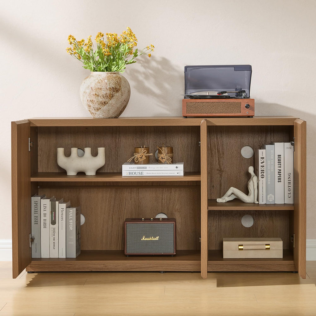 93.92" TV Stand, Modular Fluted Mid Century Modern, Amber Oak