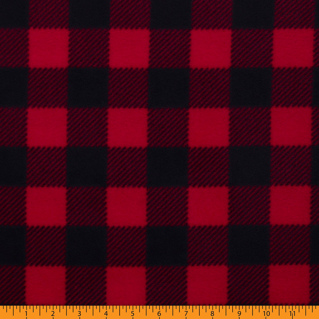Polar Fleece Buffalo Plaid Stripe, Red Cut by The Yard