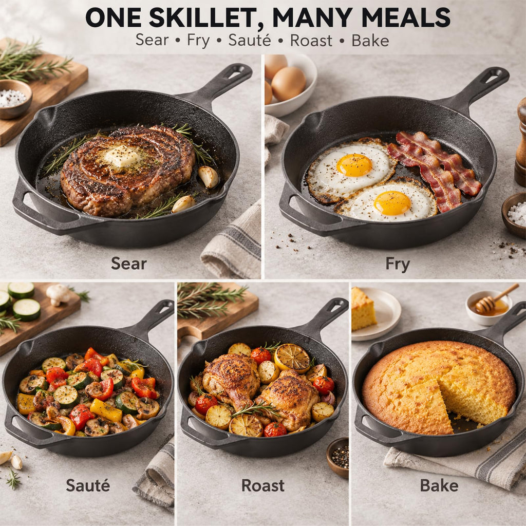 12-Inch Cast Iron Skillet, Helper Handle & Dual Pour Spouts